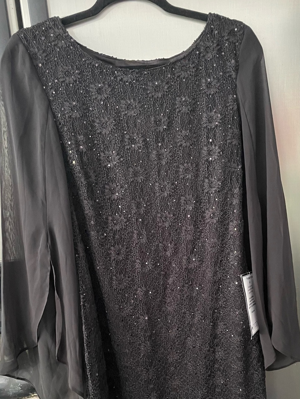 connected apparel Black Lace Sequin Long Sleeve Dress